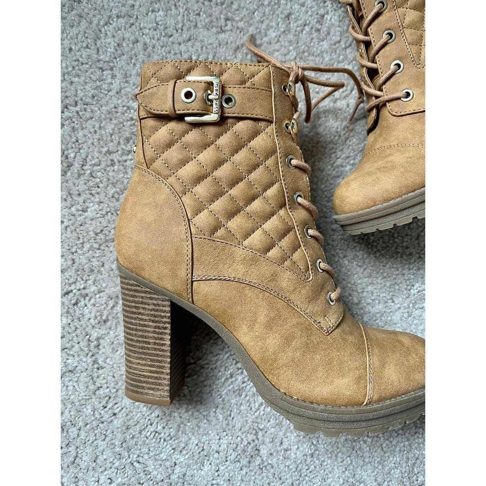 G by Guess Women’s Gift Tan Size Zip & Lace Up Quilted Combat Ankle Fashion Boot - Picture 2 of 12